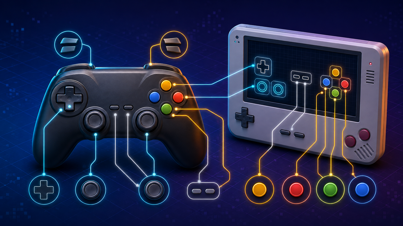 Controller buttons mapped to RetroArch inputs on a retro handheld.